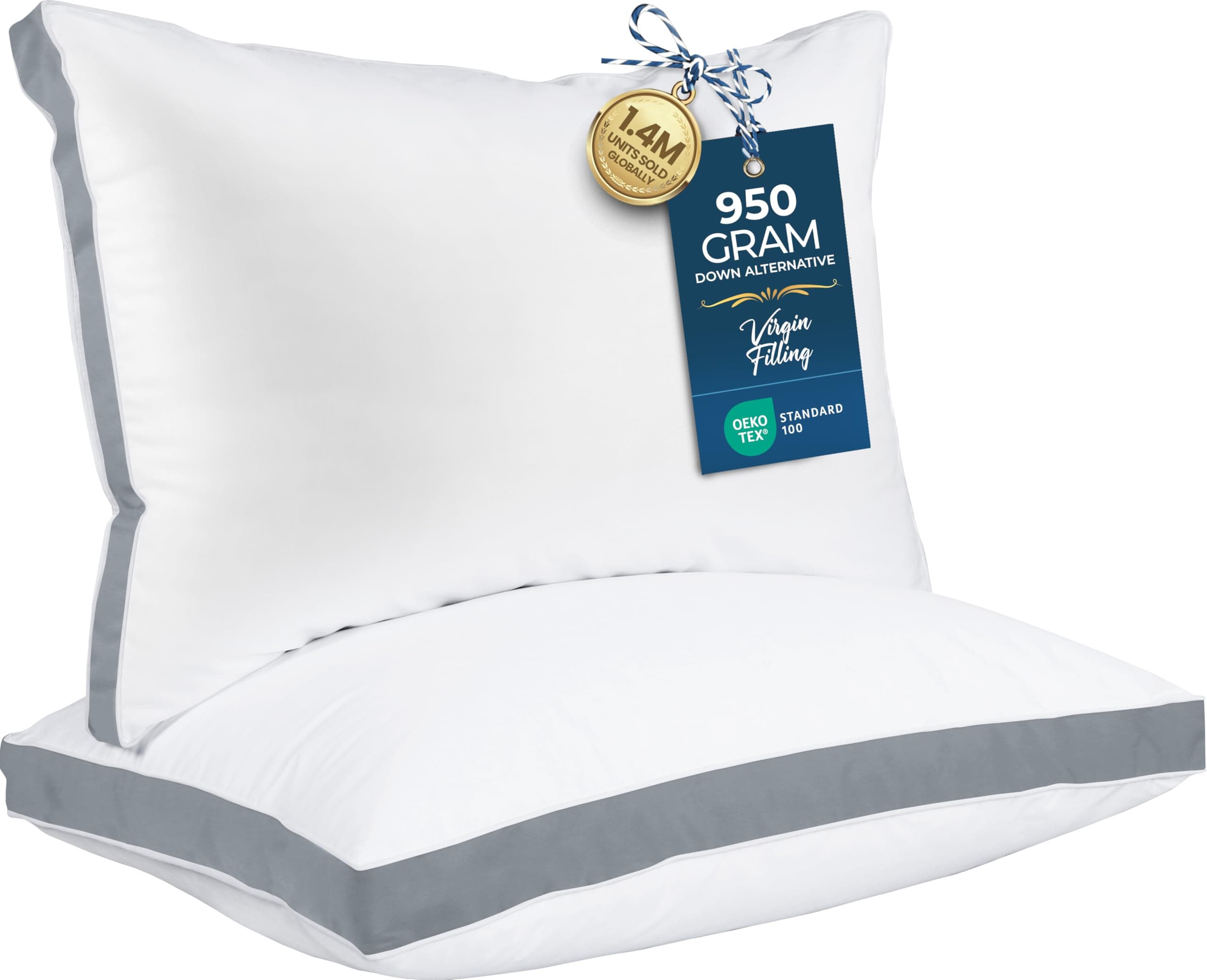 Utopia Bedding Bed Pillows for Sleeping Standard Size (Grey), Set of 2, Soft & Fluffy Pillow with Down Alternative Filling, Cooling, Hotel Quality, Gusseted Pillow for Back, Stomach or Side Sleepers