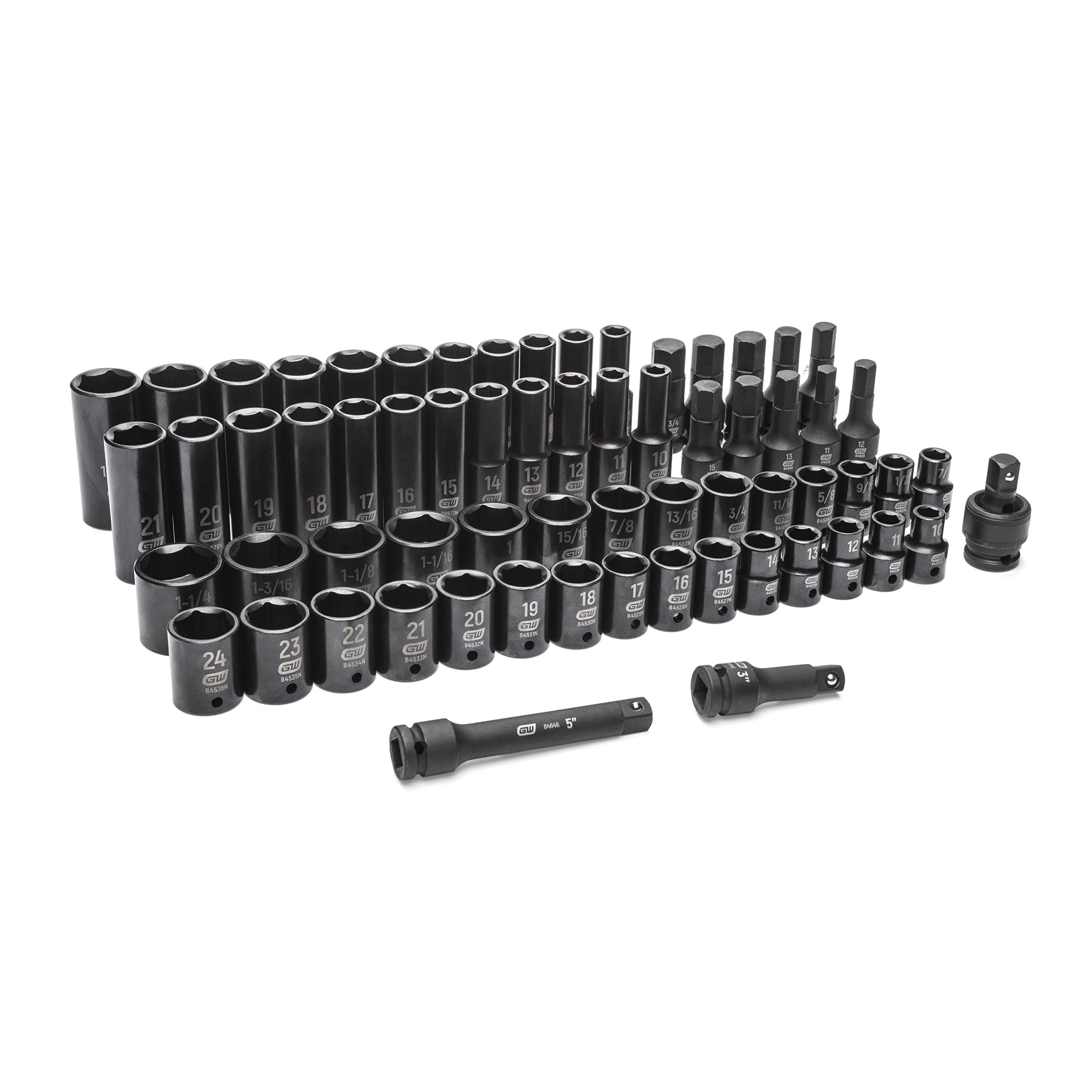 65 Piece 1/2" Drive Standard & Deep SAE/MM Impact Socket Set - 89095