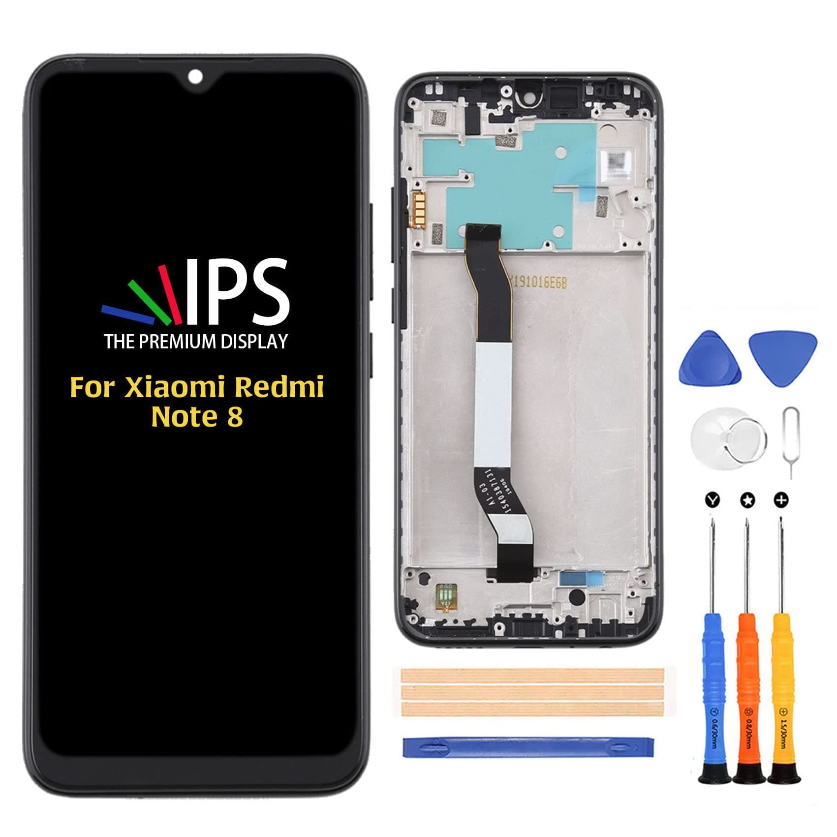 for Xiaomi Redmi Note 8 6.3 inch LCD Display Touch Screen Digitizer M1908C3JH,M1908C3JG,M1908C3JI Screen Replacement Full Assembly Repair Kits,with Tools(Black with Frame)