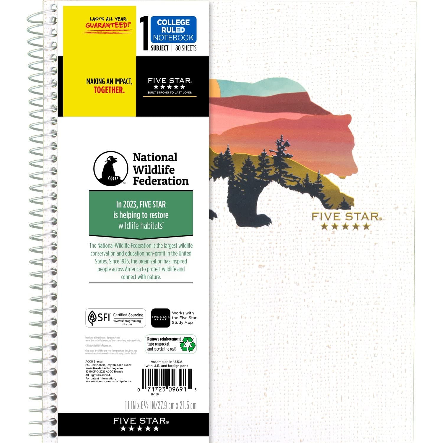 Five Star Spiral Notebook + Study App, 1 Subject, College Ruled Paper, 11" x 8-1/2", 80 Sheets, 1 Count (820088FM)
