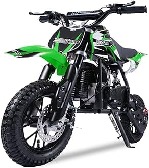 TOXOZERS Alien001 Mini Dirt Bike, 50CC 2-Stroke Kids Dirt Bike, EPA Approved Gas Powered with Front Fork and Rear Mono Shock, Up to 25 Mph, Weight Support Up to 130 LBS (Green)