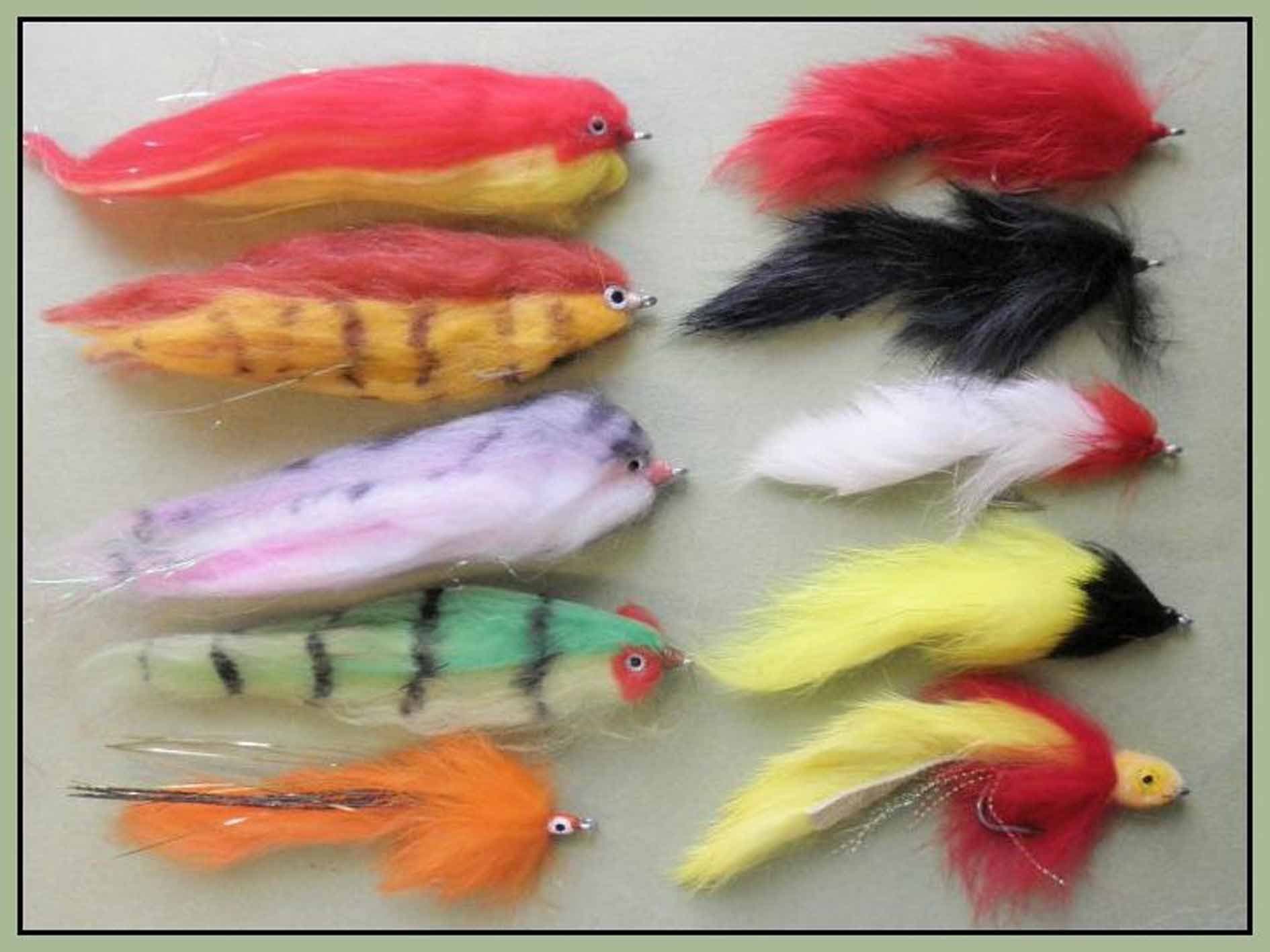 Pike Fishing Flies, 10 Pack, Mixed Patterns, Size 1/0 & 2/0, Pike Fly Fishing