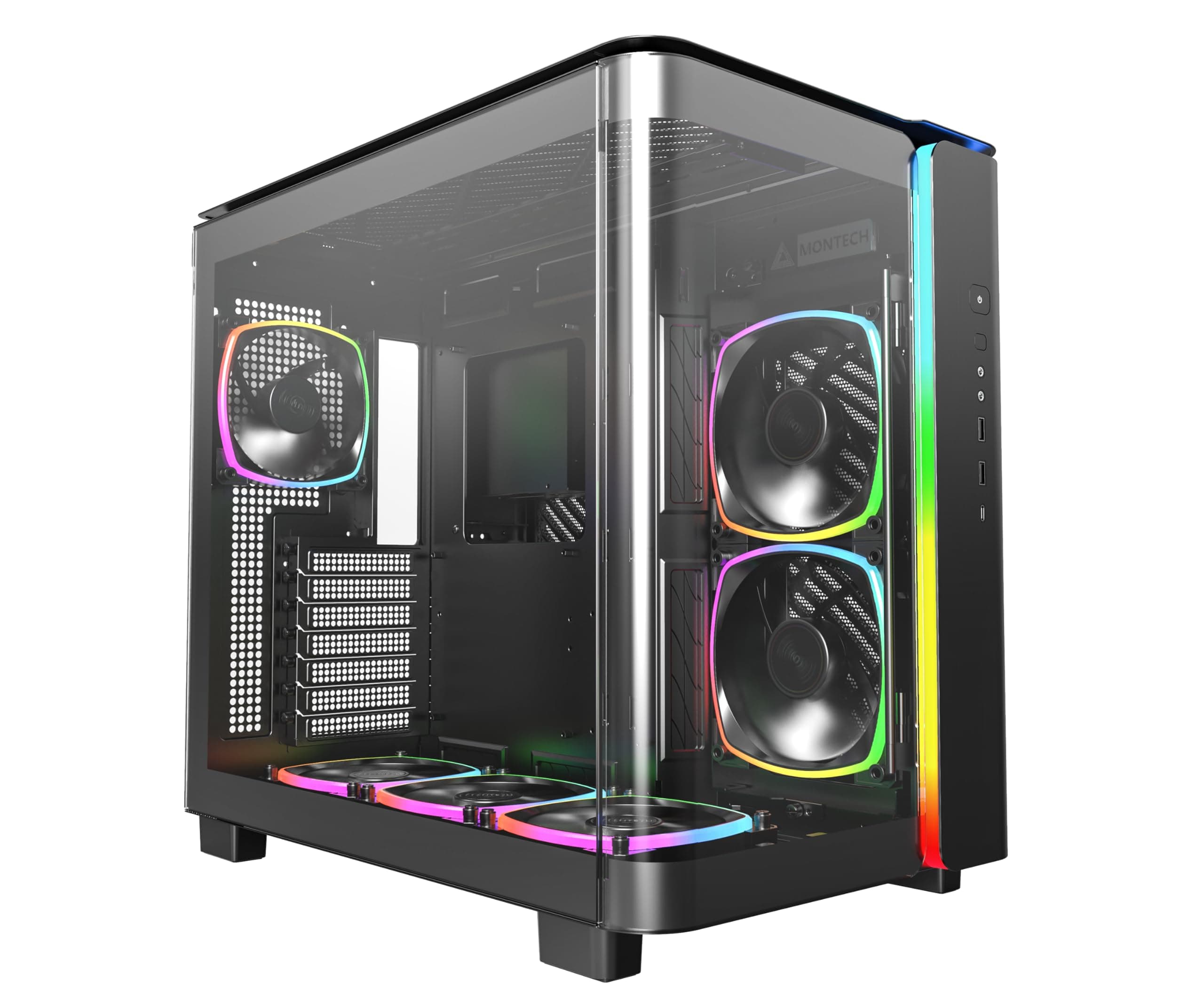 MONTECH King 95 PRO Dual-Chamber ATX Mid-Tower PC Gaming Case, High-Airflow, Toolless Panels, Sturdy Curved Tempered Glass Front, Six ARGB PWM Fan Pre-Installed with Fan Hub, King 95 PRO Black US