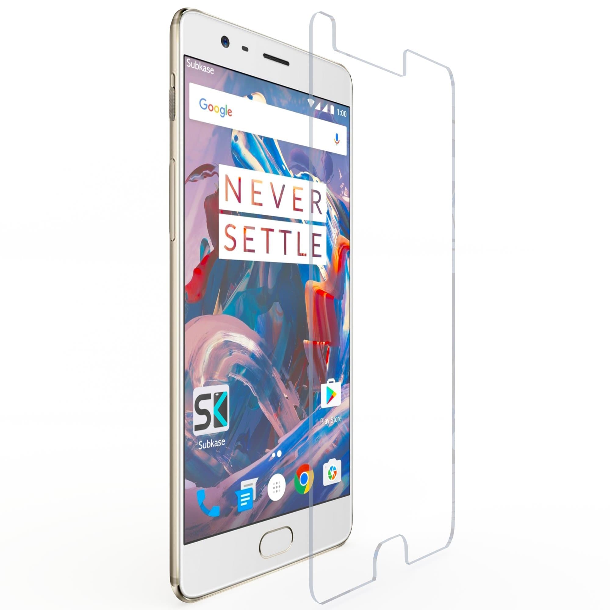 SUBKASE OnePlus 3/3T Tempered Glass Shatterproof- Protector 2.5 D Touch, 9H Hardness Rating - Anti-Fingerprint, Scratch Resistance