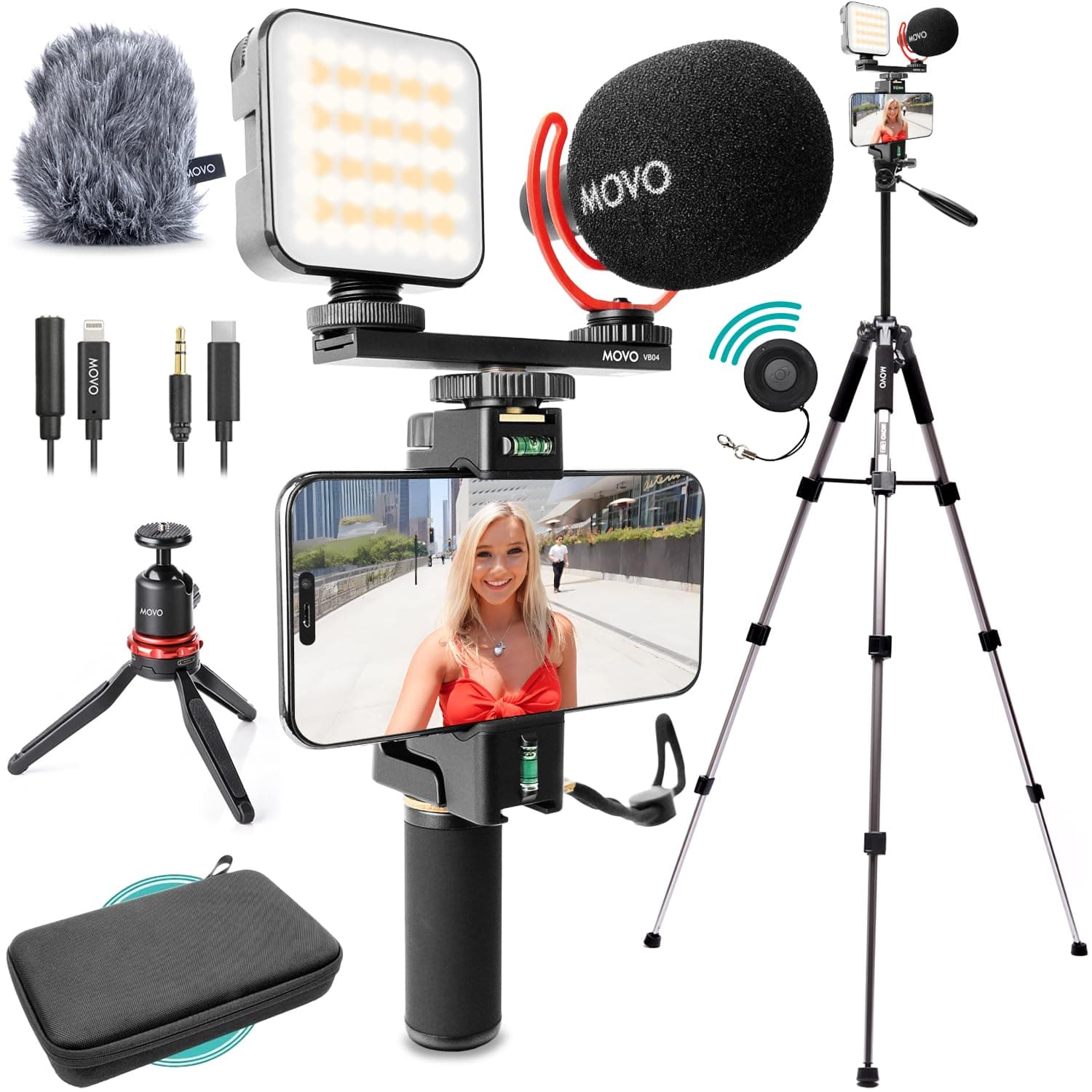 iVlogger-PRO Vlogging Kit with Full Tripod for iPhone/Android - YouTube Starter Kit for Content Creators - Accessories: Phone Tripod, Phone Mount, RGB Light and VXR10 Shotgun Mic
