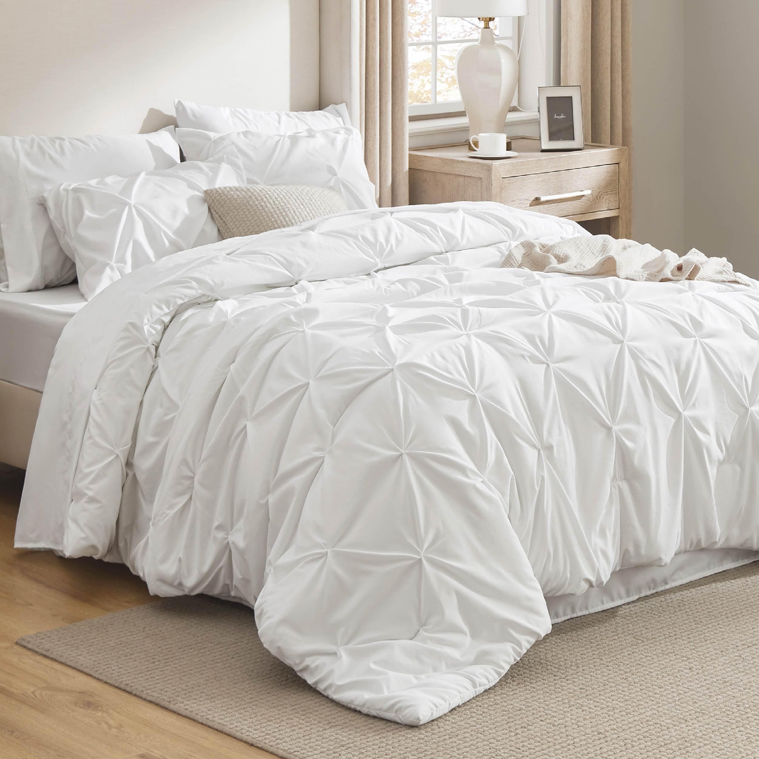 Bedsure Full Size Comforter Sets - Bedding Sets Full 7 Pieces, Bed in a Bag White Bed Sets with Comforter, Sheets, Pillowcases & Shams, Adult & Kids Bedding