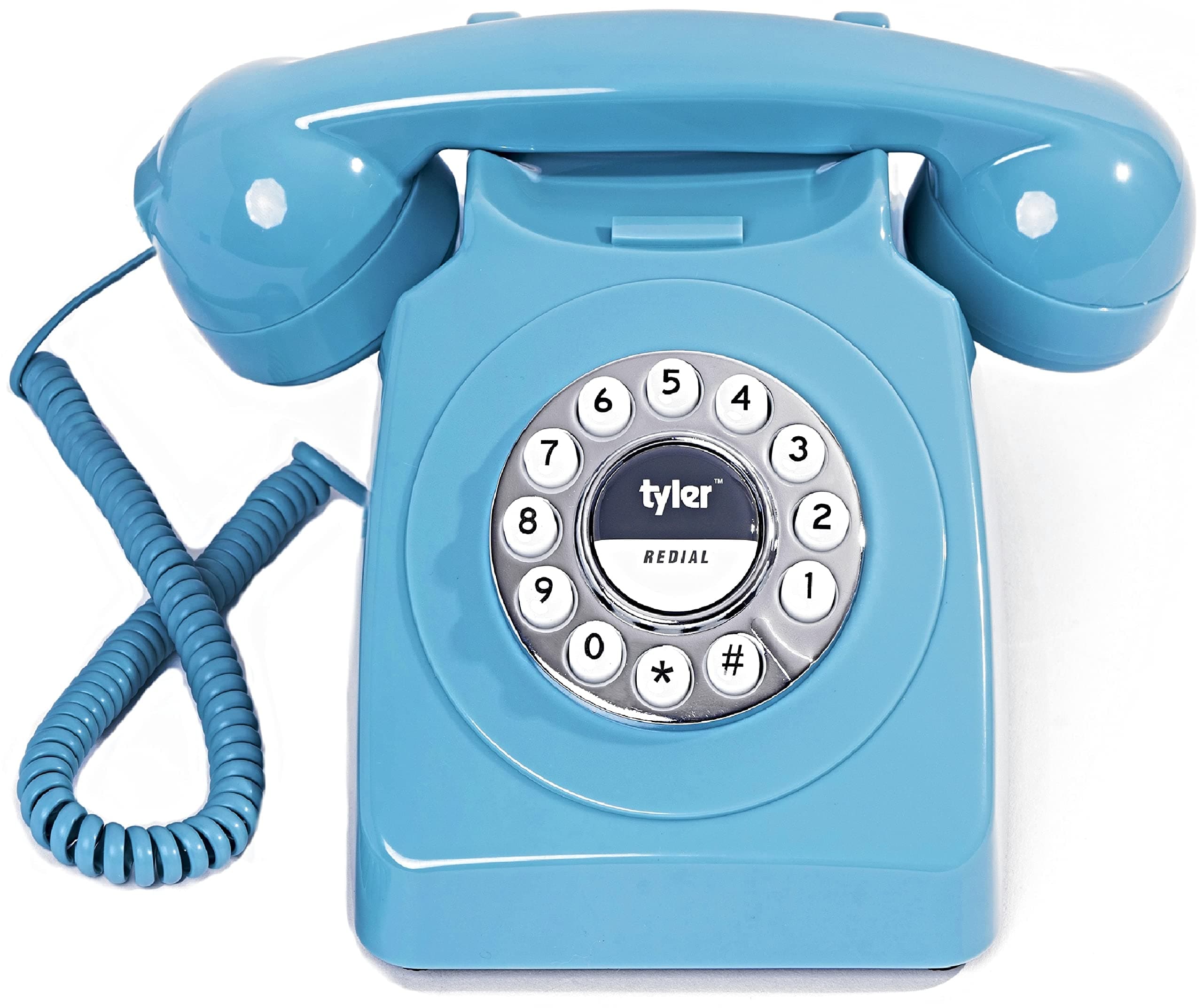 Retro Style Landline Phone, Push Button Rotary Look, Large Button Vintage Corded Phone, Power Outage Safe, Redial Button, Old Classic Retro Phone (Retro Blue)