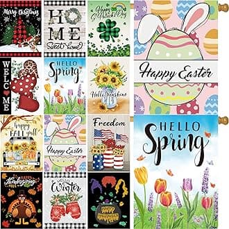 Seasonal Garden Flags Set of 12 Double Sided 28 x 40 Inch Yard Flags, Large House Flags for Outside, Fall Winter Halloween Christmas Outdoor Flags, Holiday Garden Flags for All Seasons
