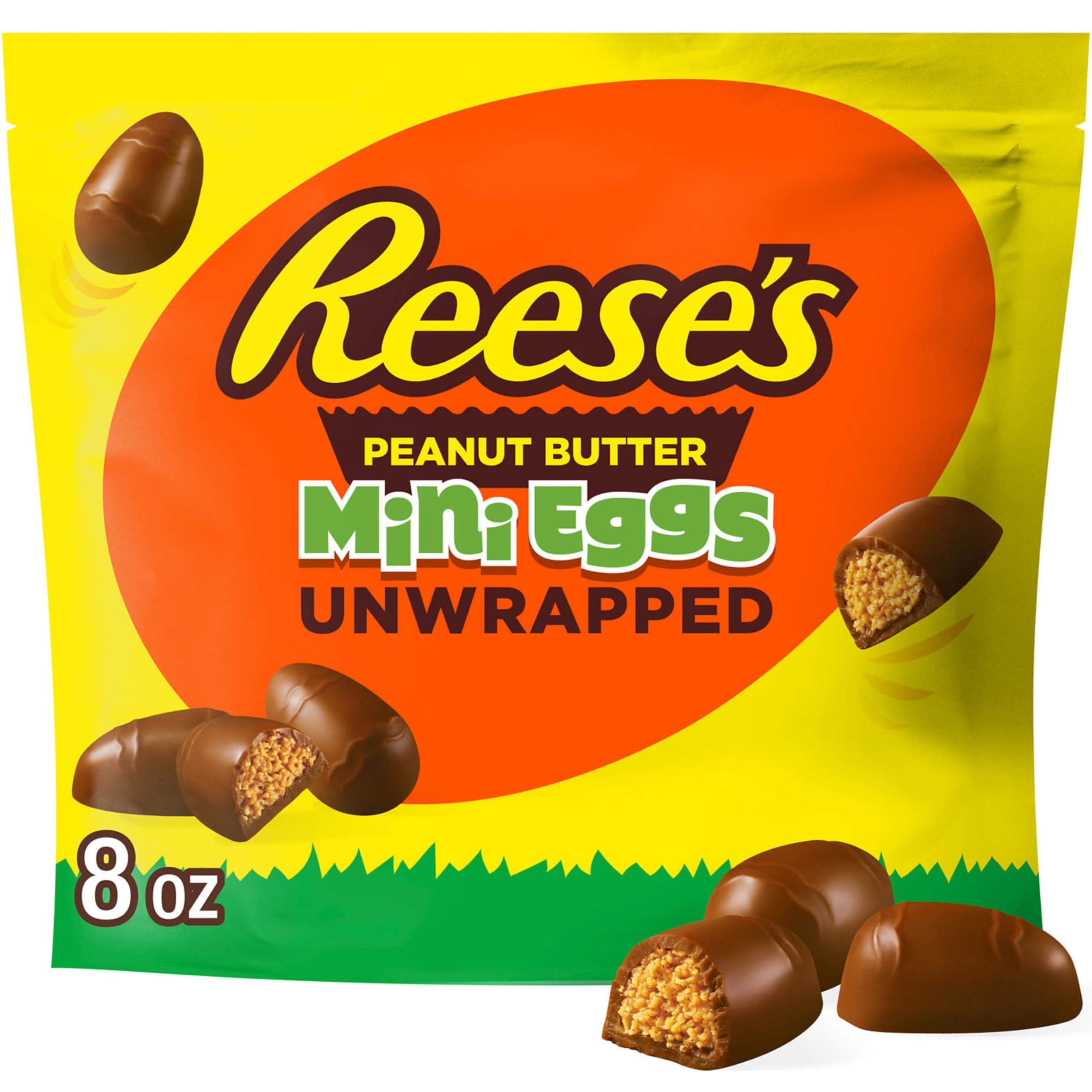 REESE'S Milk Chocolate Unwrapped Peanut Butter Creme Mini Eggs, Easter Candy Bag, 8 oz