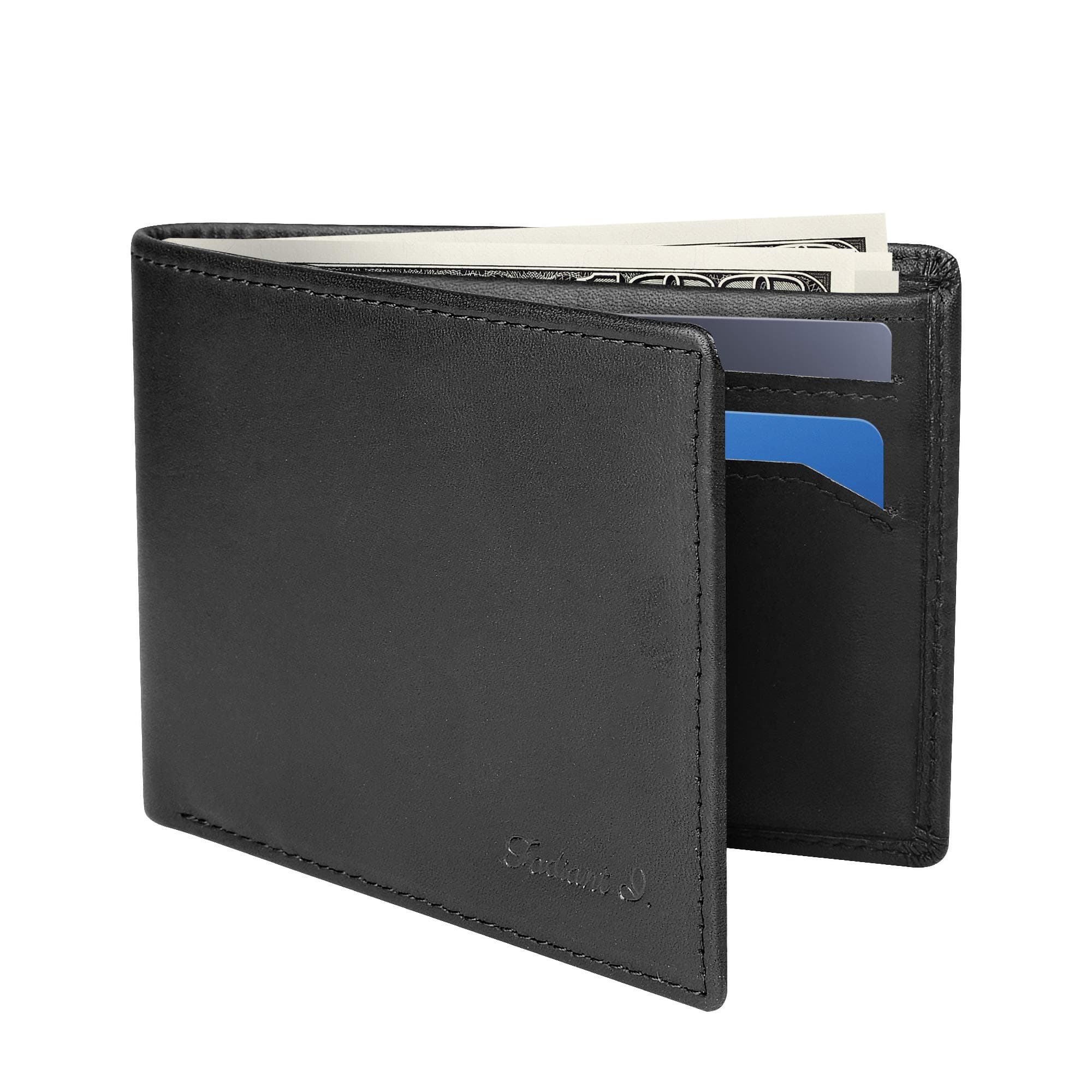 Slim Wallet for Men -Thin Bifold Genuine Leather RFID Blocking Minimalist Stylish Front Pocket Mens Wallets (A. Charcoal black-ID)