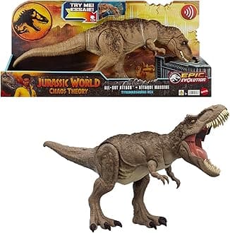 Mattel Jurassic World T. rex Dinosaur Toy with Sound & Movement, All-Out Attack Tyrannosaurus Rex Action Figure with Rampage Attack, Plus Digital Play