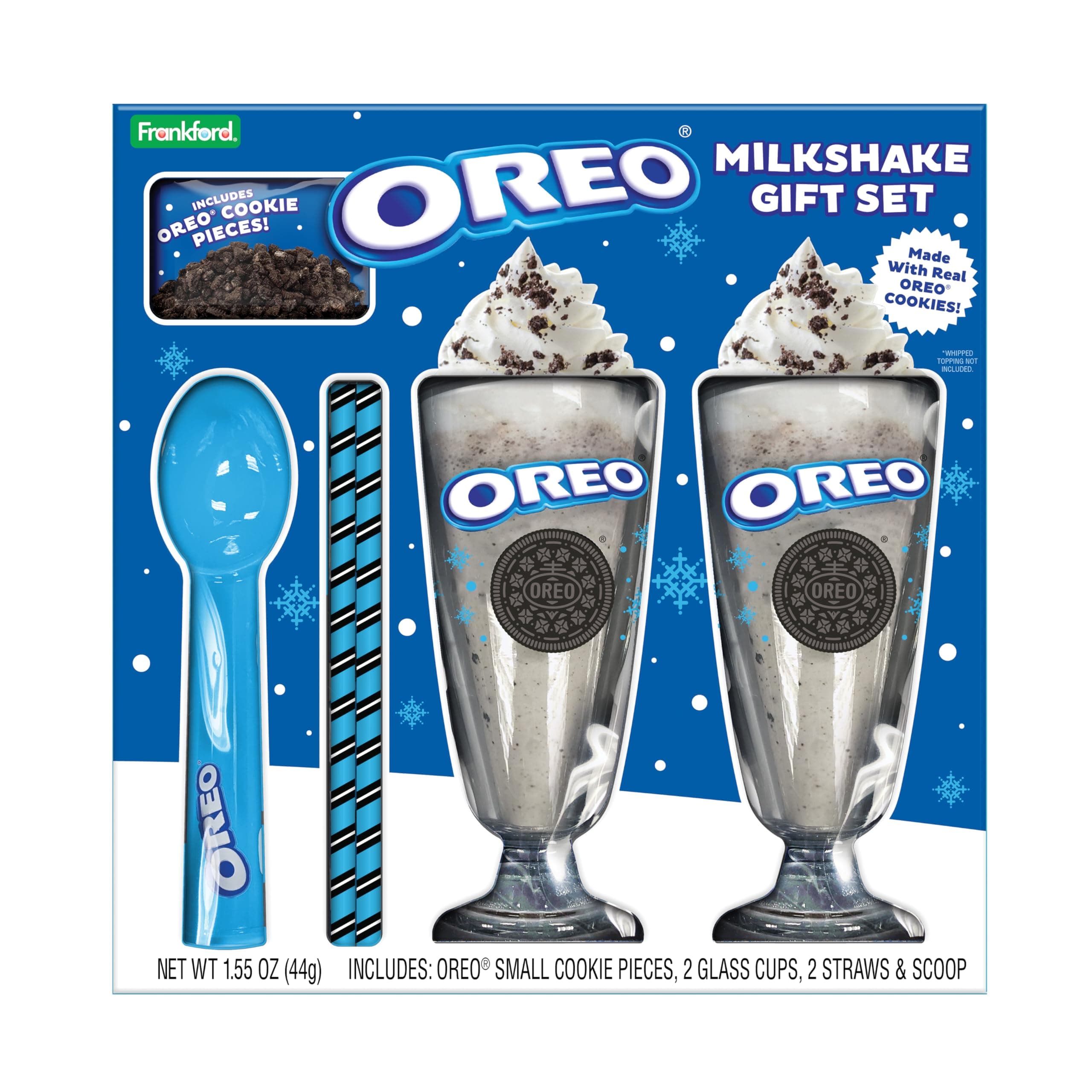 - Oreo Milkshake Gift Set, Includes Cookie Pieces, 2 Glass Cups, 2 Straws & Ice Cream Scoop, White Elephant Idea, by Frankford Candy